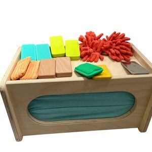 Lovevery Wooden Sensory Box w Colorful Textures Montessori toy analyst guessing